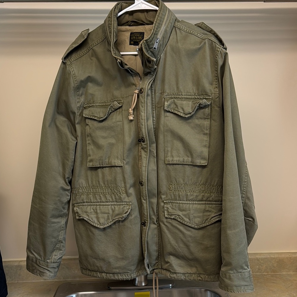 Lucky Brand Green Bomber Jacket with Stand-Up Collar